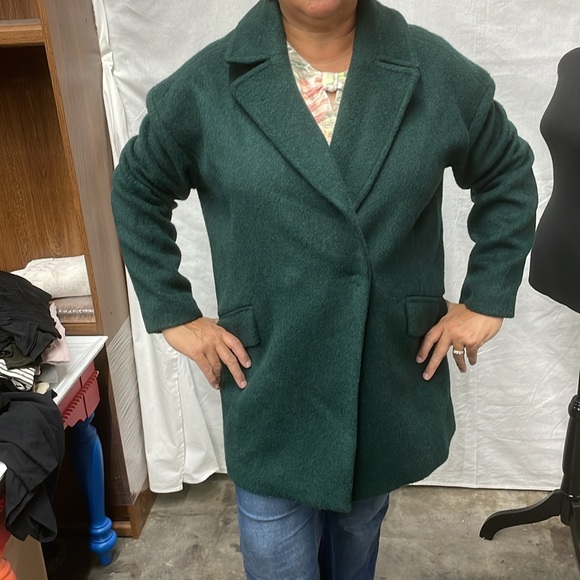 Banana Republic mohair and wool pea coat, size large, forest green - Picture 2 of 9